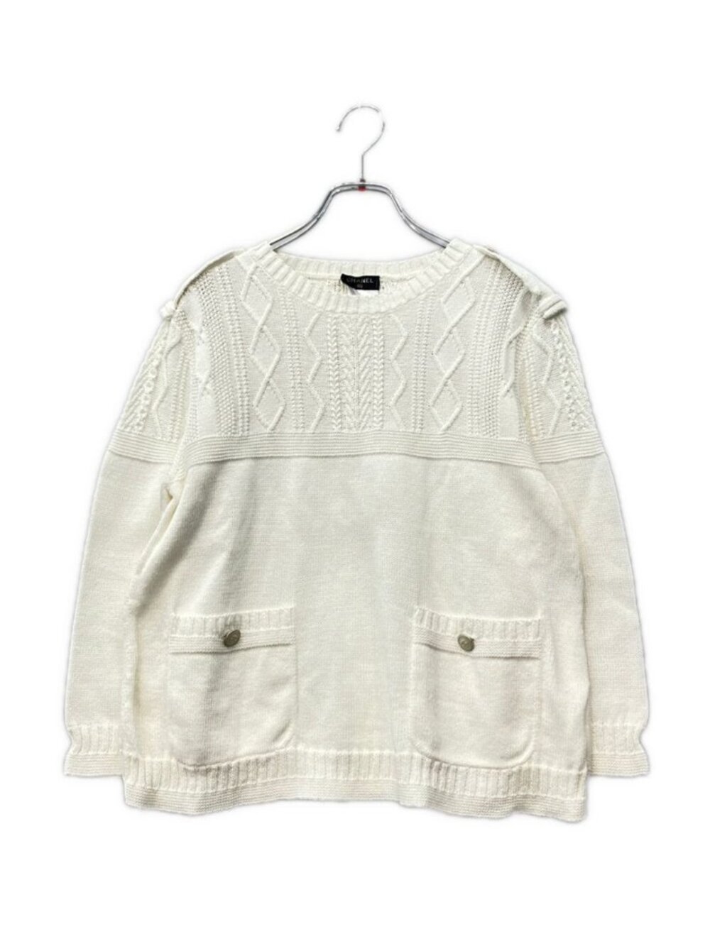 Chanel Long Sleeve CC Logo Button Cotton Knit 40 Sweater